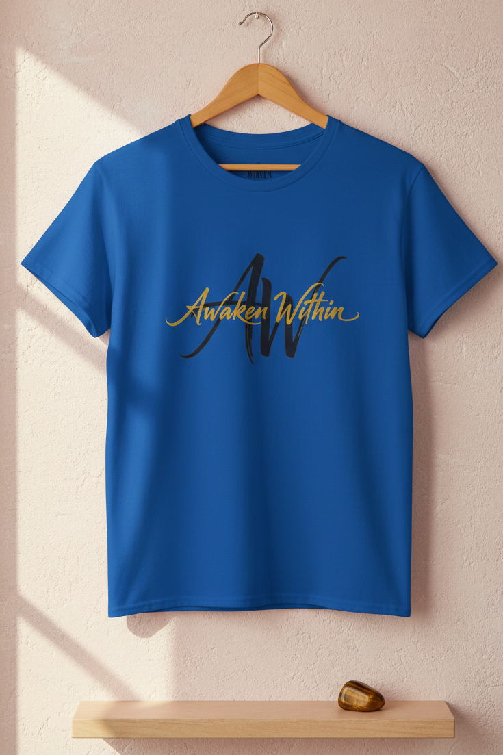 Hanging royal-blue Awaken Within tee