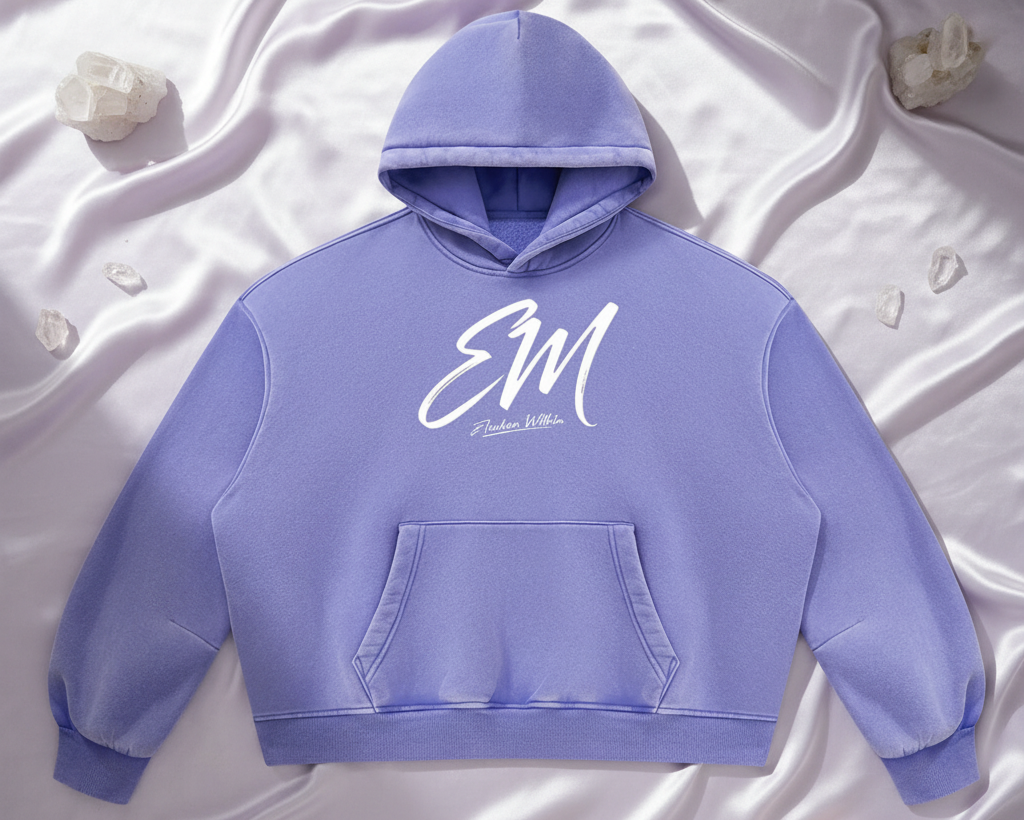 Light flat-lay lavender EM hoodie
