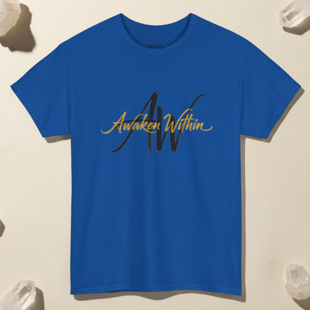 Light flat-lay royal-blue Awaken Within tee
