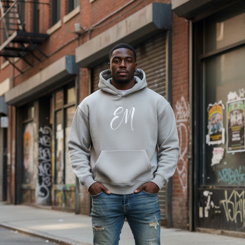 Male model, fitted hoodie in Pittsburgh