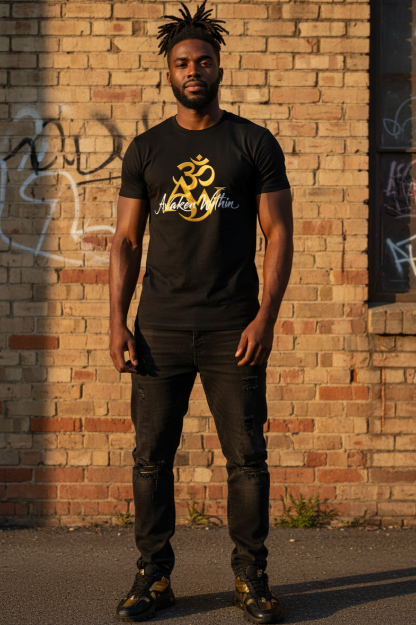 Male model in black spiritual AW tee