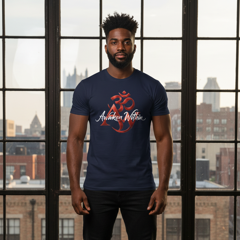 Male model in navy spiritual AW tee