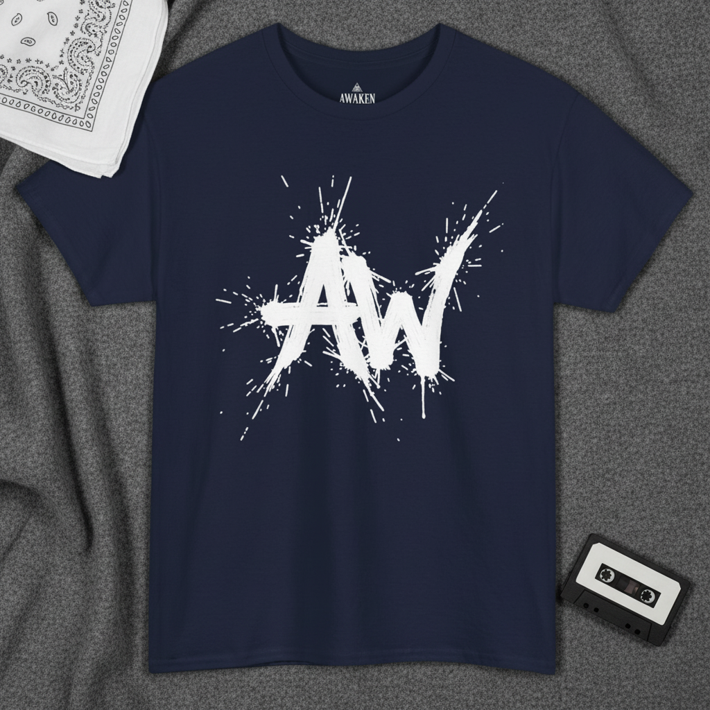 Navy tee dark flat-lay