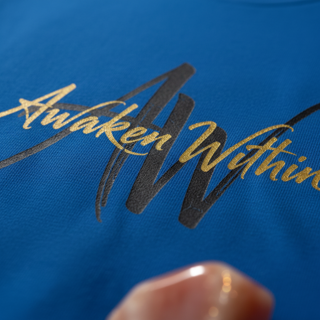 Royal-blue Awaken Within tee graphic macro