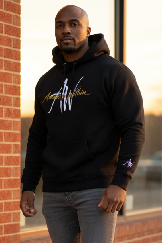 Second male model in black hoodie