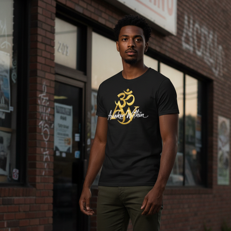 Second male model in black spiritual AW tee