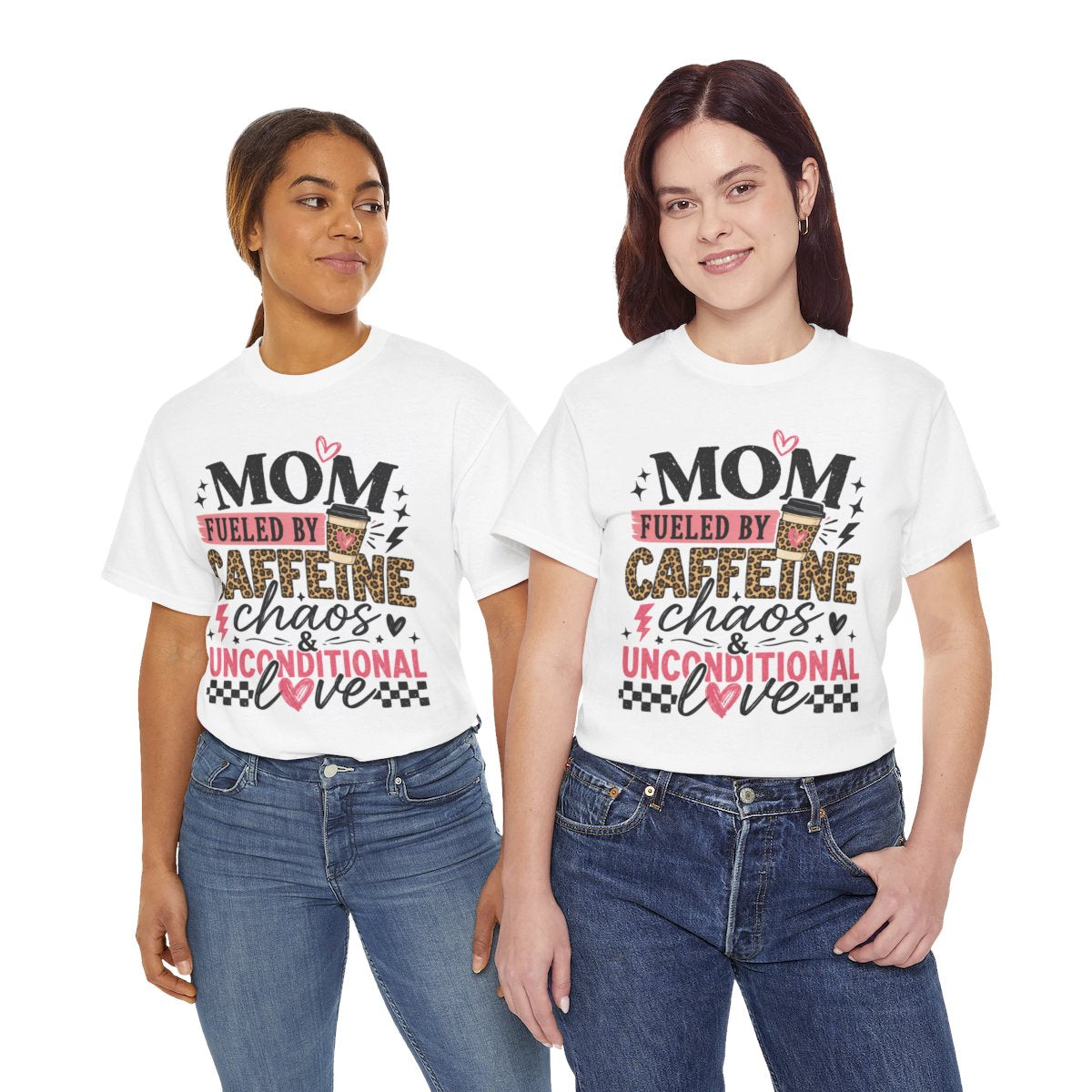 Unisex Heavy Cotton Tee- Mom Fueled by Caffeine Chaos & Unconditional Love