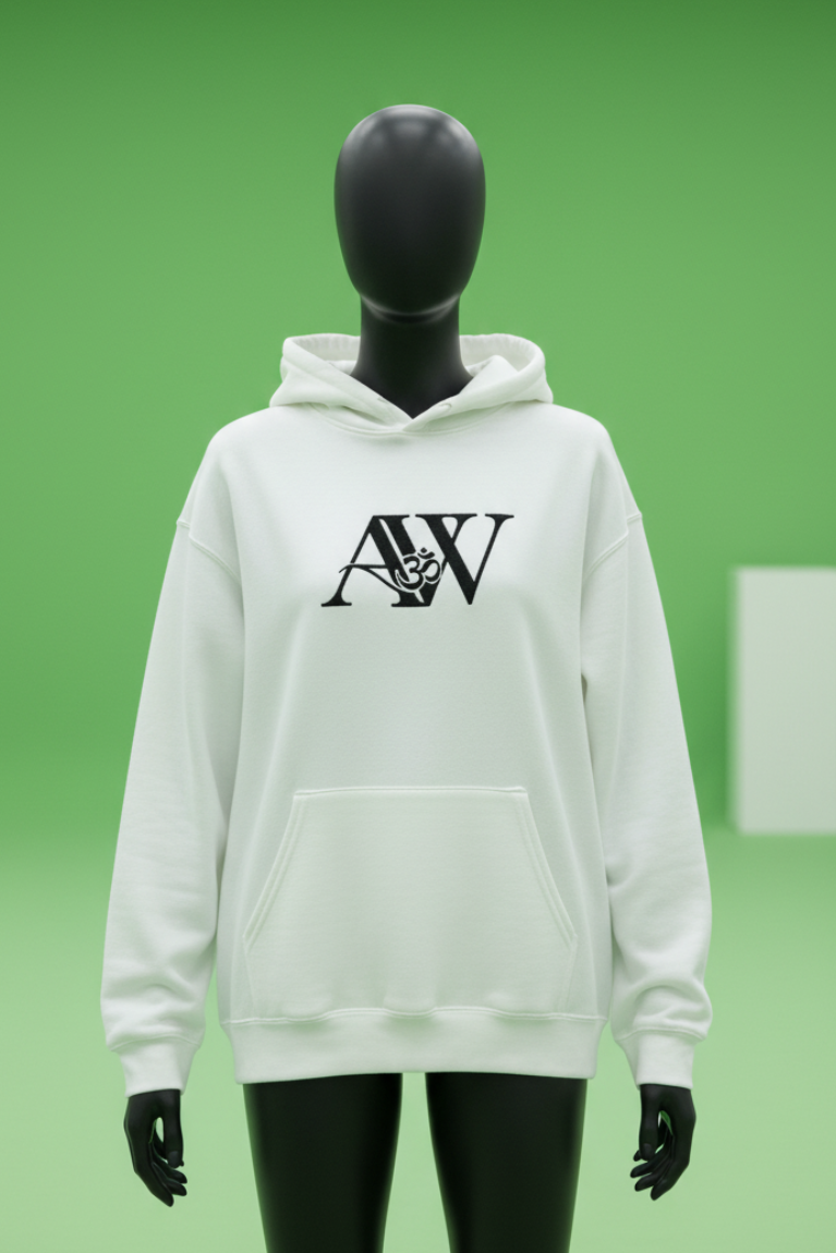 White AW hoodie campaign image