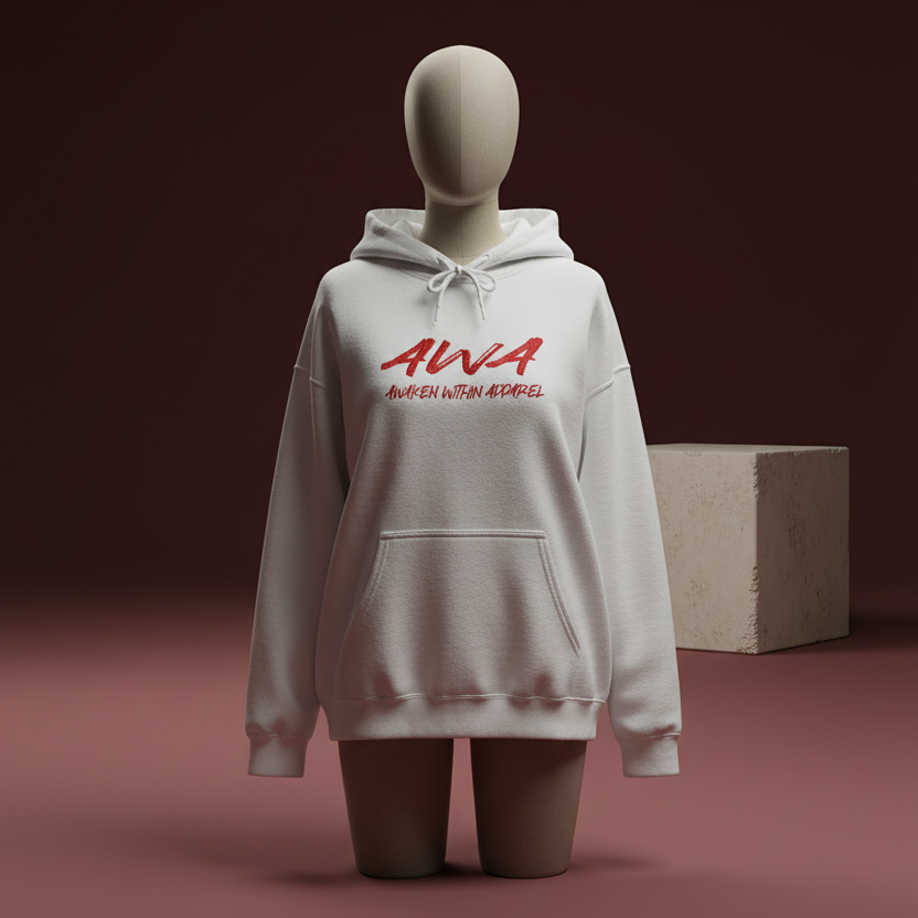 White AWA hoodie campaign image