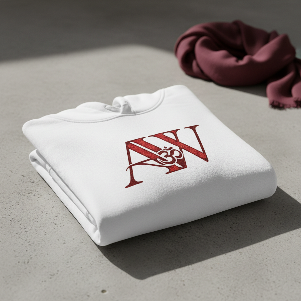 White AWA hoodie folded on concrete
