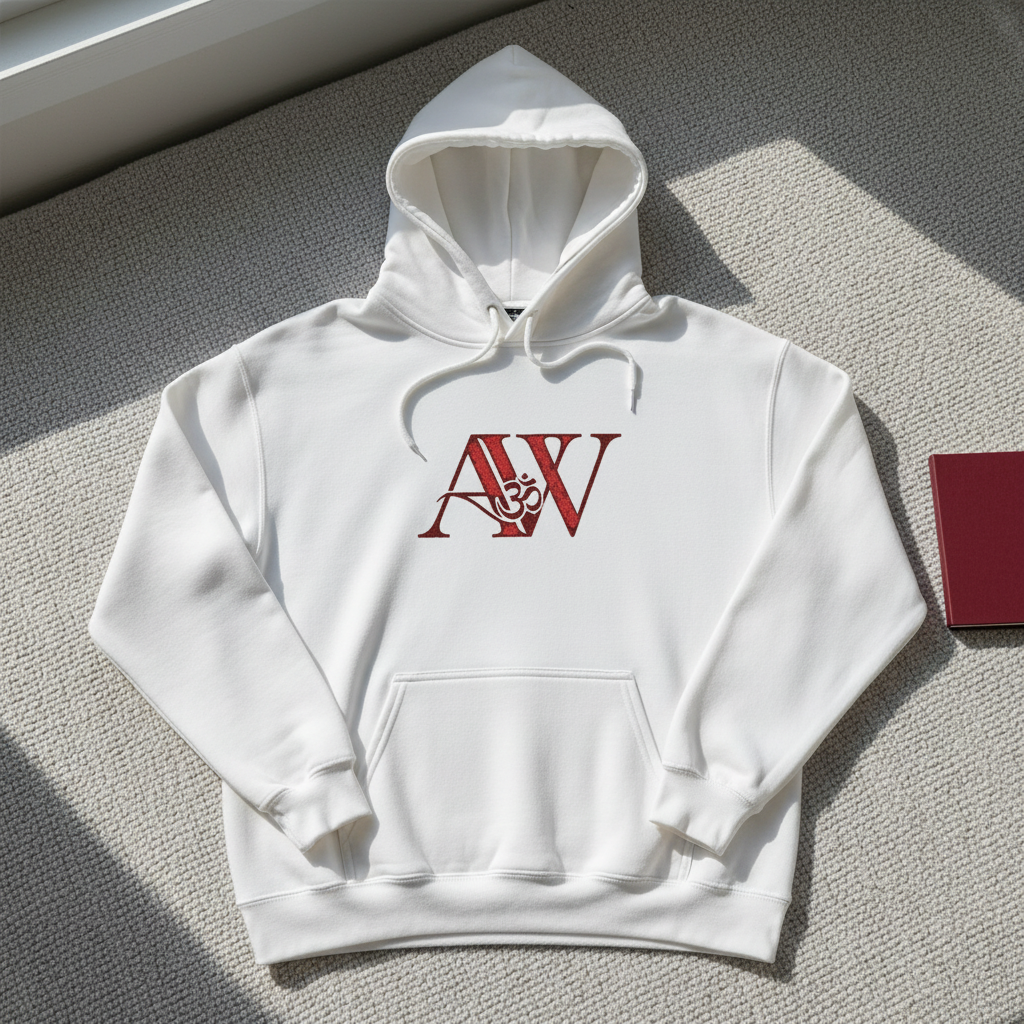 White AWA hoodie light flat-lay