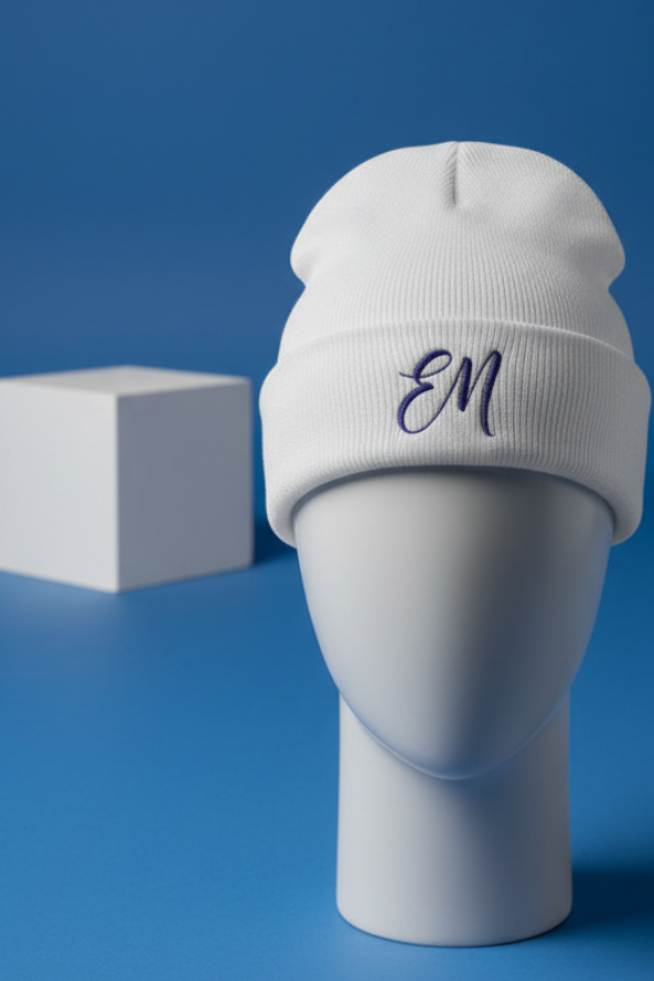 White Elevated Minds beanie campaign image